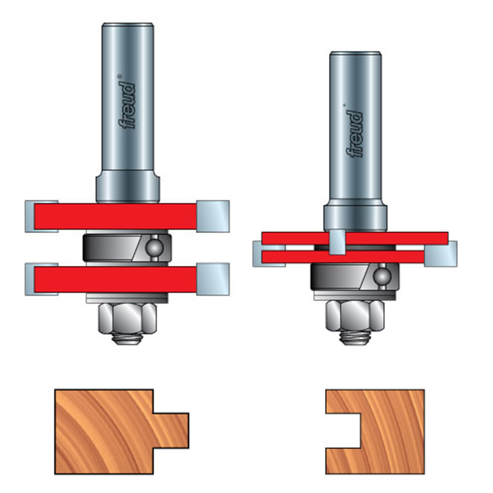 Freud® 99-036 Adjustable Tongue & Groove Router Bit Set - 1/2" Shank