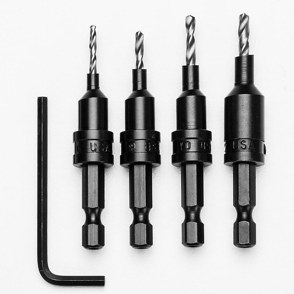 4-Piece Wood Screw Countersink/Pilot Hole Drill Bit Set
