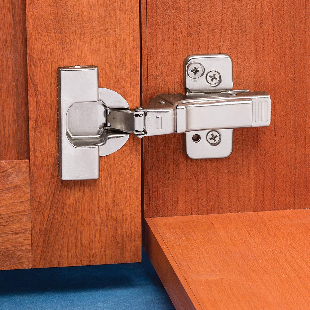 Blum&reg; 95&deg; Thick Door Clip Top Frameless Overlay Hinges - Snap Closing Hinges installed on cabinet - main pic