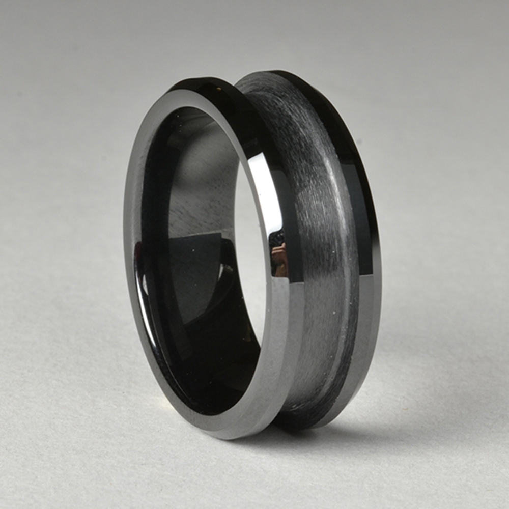 Black Ceramic Ring Core Blank, 8mm Wide, Size 14 - main pic