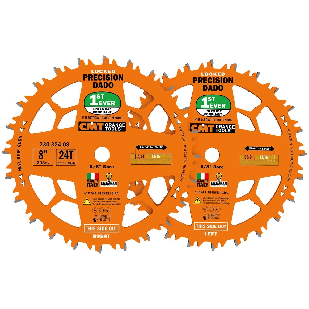 CMT Locked Precision Dado Blade Set, 8'' x 24T x 5/8'' Bore - main pic