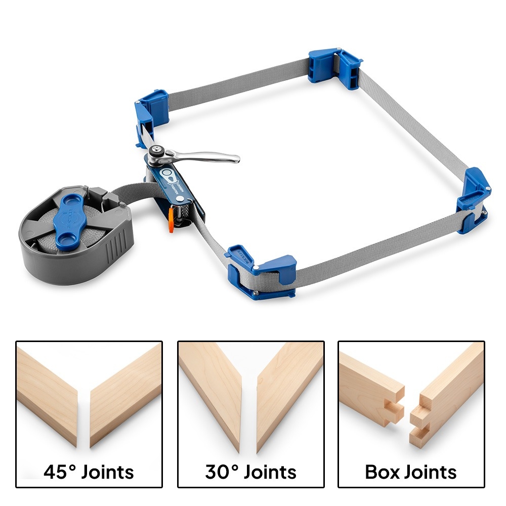 Rockler Reel-N-Store 1'' x 15' Band Clamp; 45 degree joints, 30 degree joints and box joints - main pic