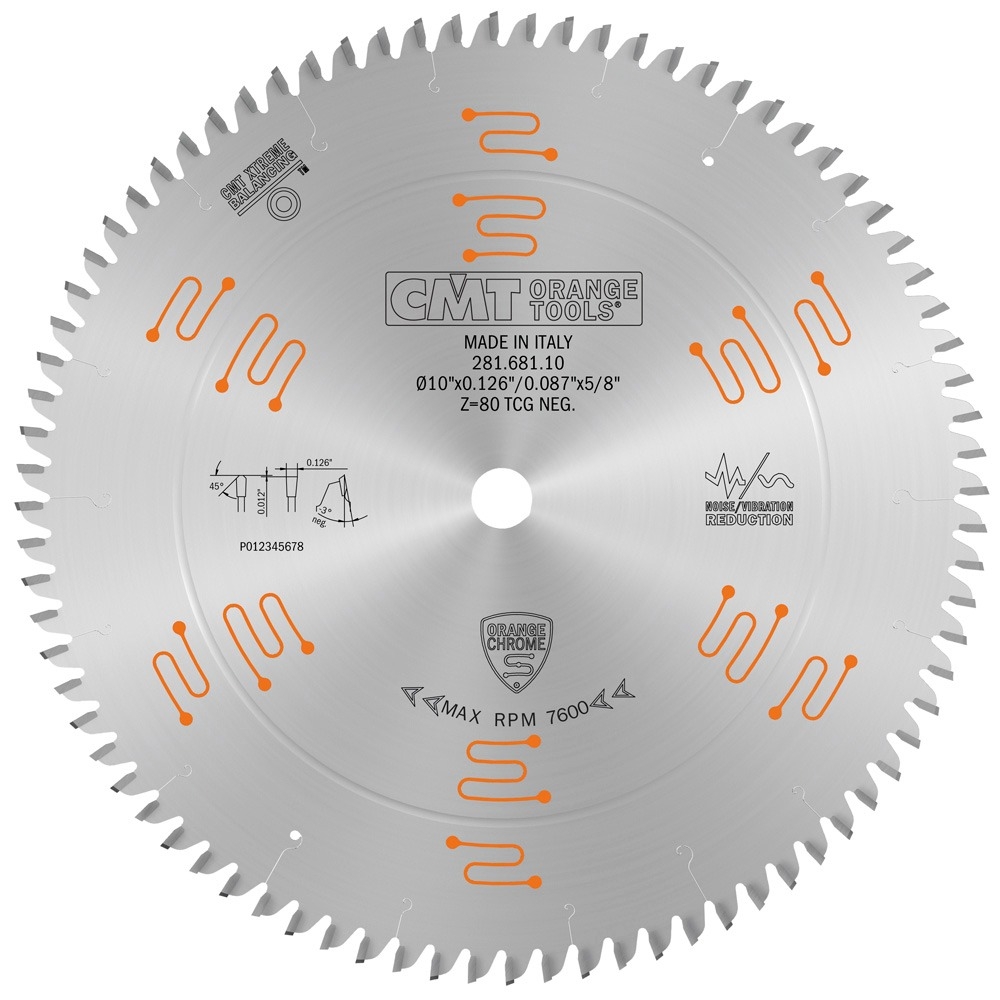 CMT Orange Chrome Double-Sided Laminate and Melamine Saw Blade, 10'' x 80T x 5/8'' Bore - main pic