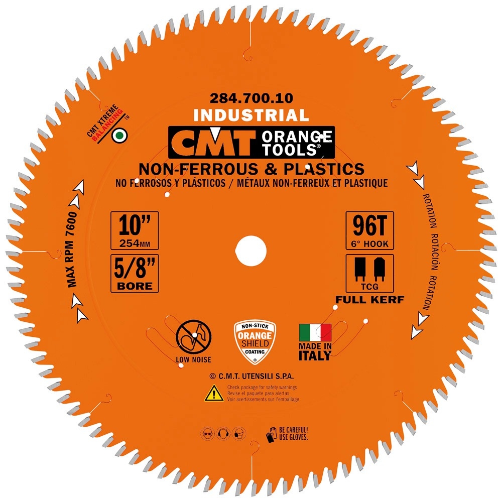 CMT Thin-Stock Non-Ferrous Metal and Plastic Saw Blade, 10'' x 96T x 5/8'' Bore - main pic