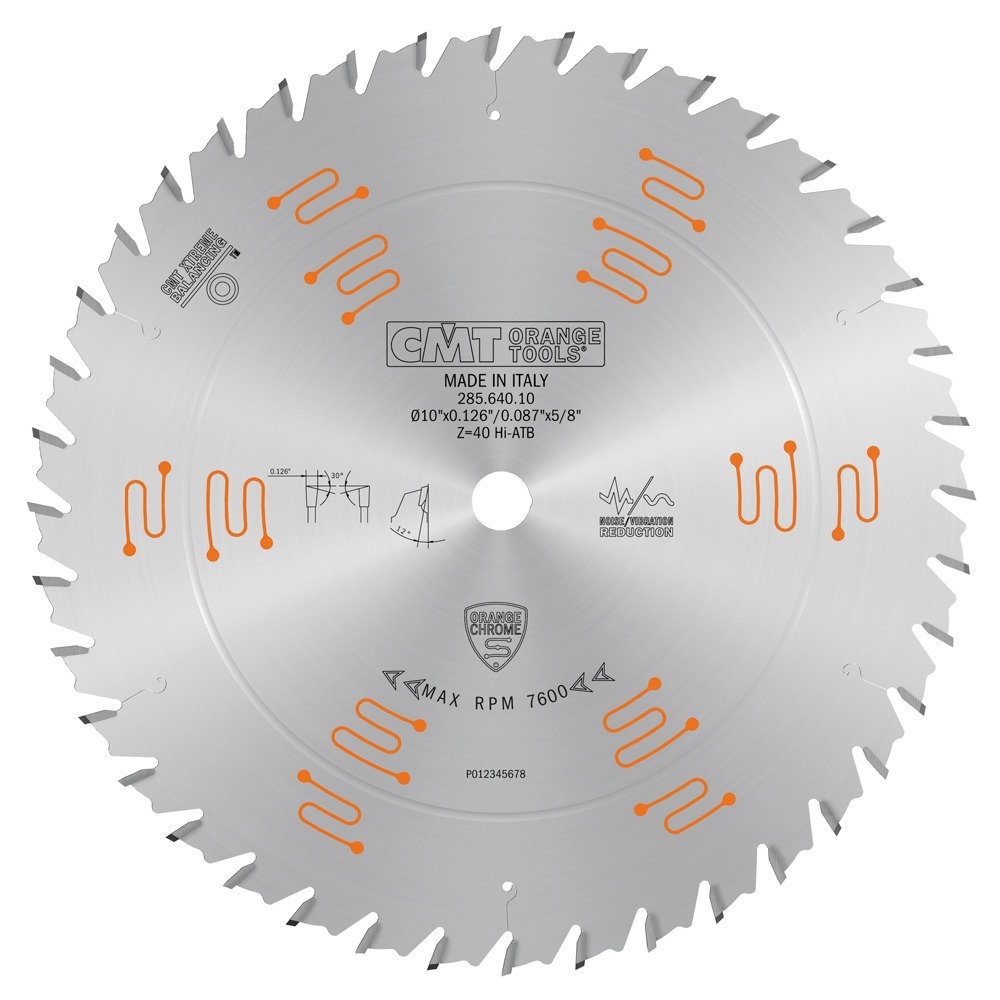 CMT Orange Chrome Heavy-Duty General-Purpose Saw Blade, 10'' x 40T x 5/8'' Bore - main pic