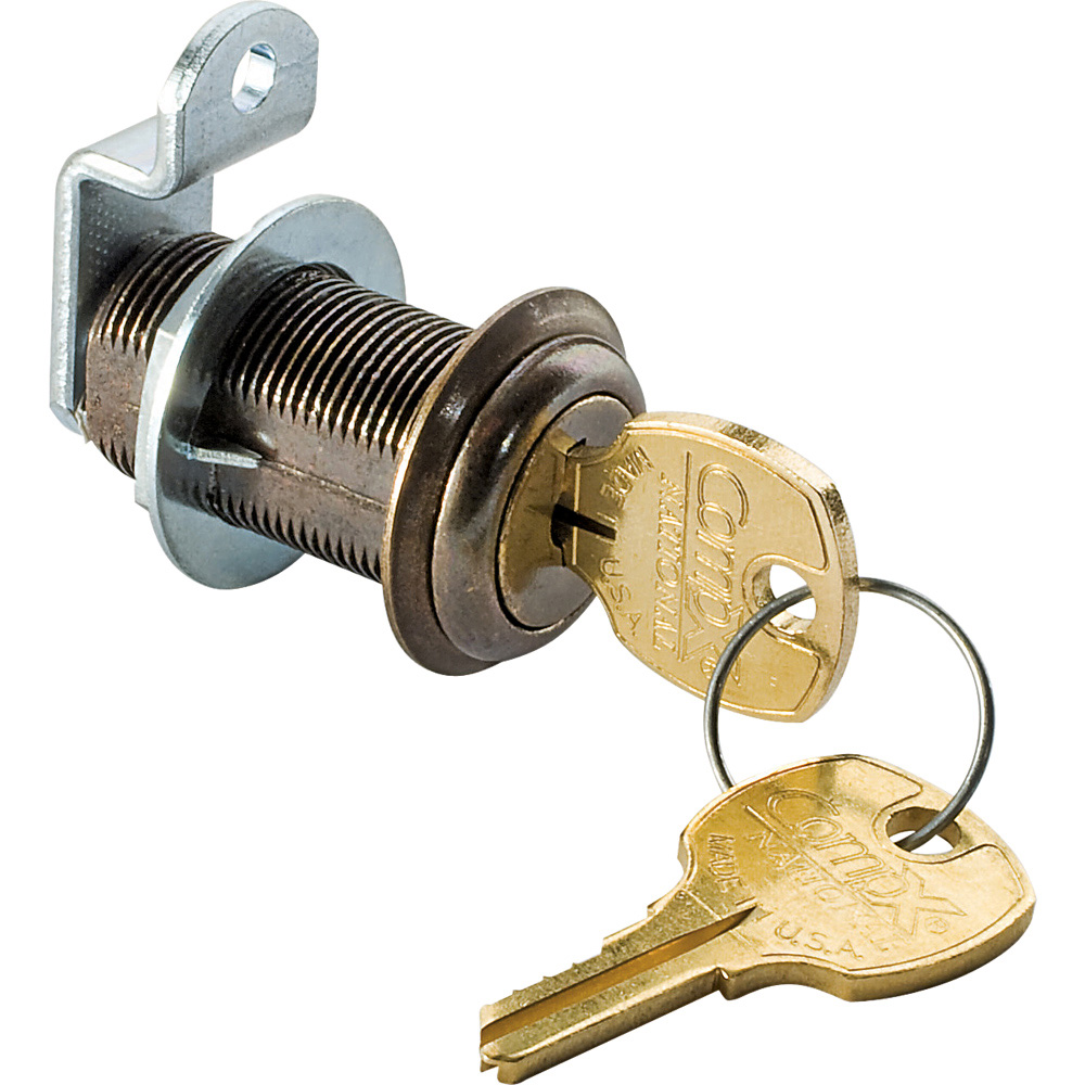 1-3/16" Long Cylinder Lock - Antique brass, keyed differently - main pic