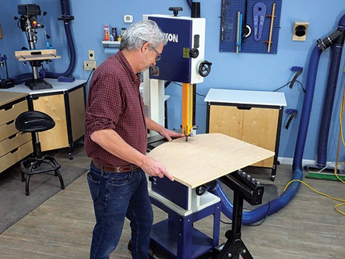 Using band saw to cut bookmatched panels