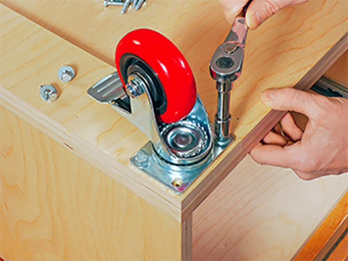 caster installation on cabinet