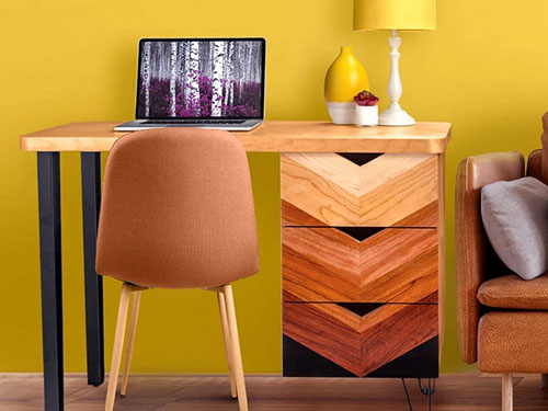 Small desk project with chevron pattern on drawer faces