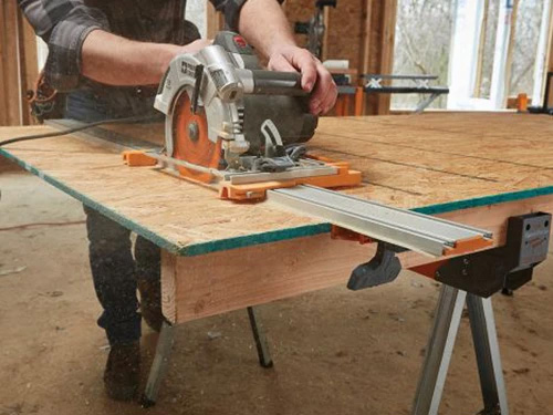 Bora clamp guide set up across a large workpiece