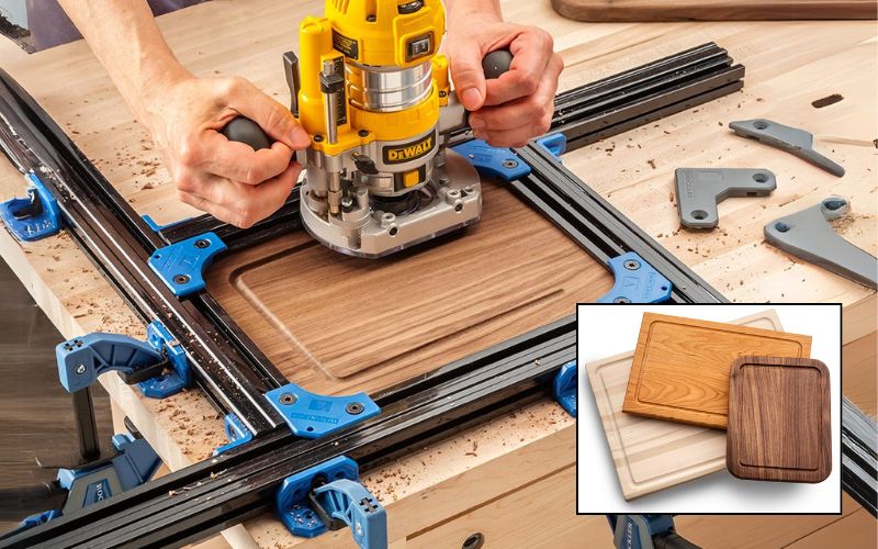 man using juice groove routing jig for making cutting boards