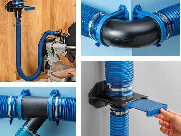 Ready-mount dust fittings and blast gates
