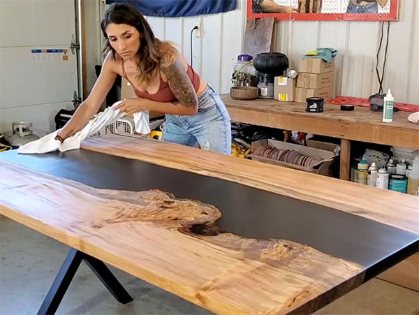 Wiping finish on a river table