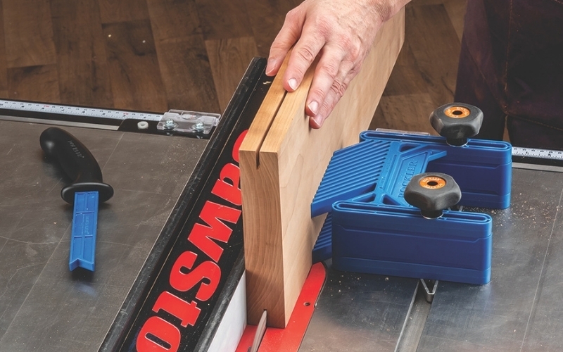 Jig being used on a table saw