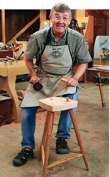 Ernie Conover finishing off turning stool seat