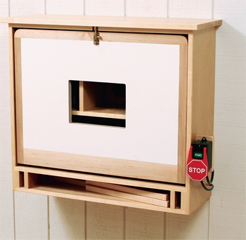 Router cabinet stowed away on a wall