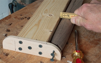 Measuring post in front rung mortising jig