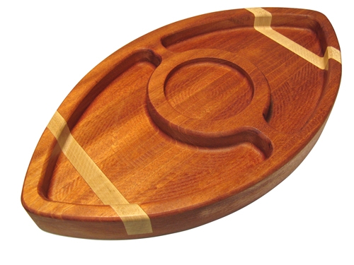 completed football shaped chip tray