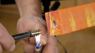 heating threaded insert for installation into acrylic turning blank