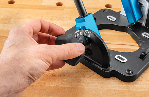 Knob for adjusting angle on Rockler drill guide