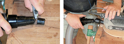 Cutting down dust hose connector to fit port