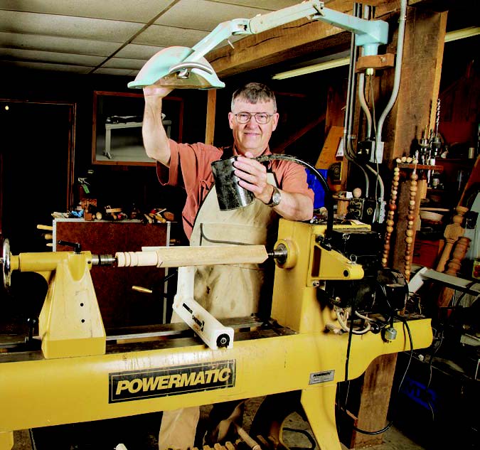 LED lamp placed over a lathe bed