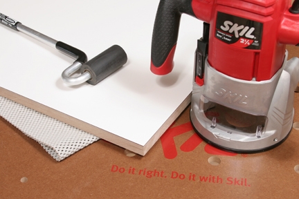Plastic laminate laid out and glued to a piece of mdf