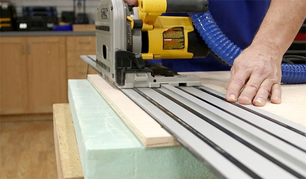 dewalt track saw cutting plywood