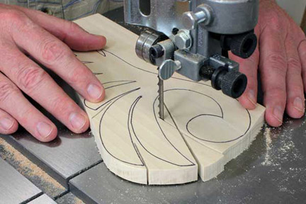 Making relief cuts with a band saw along pattern lines