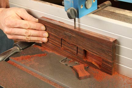 Cutting down inlay insert stock on a bandsaw