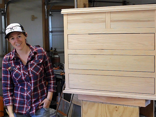 Partially constructed bathroom vanity with drawerfronts