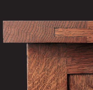 Breadboard joinery in arts and crafts table edge