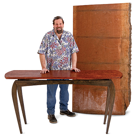 Live edge slab of bubinga and bubinga sideboard