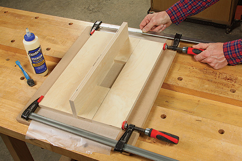Clamping mortising jig base and fence during glue-up