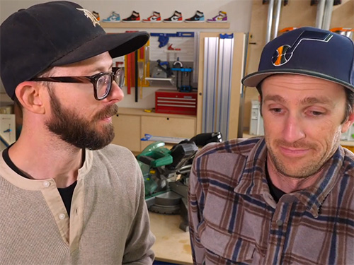 Chris Salomone and Shaun Boyd discussing a miter saw