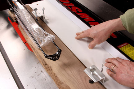 Using general tools clamps to attach a board to a table saw