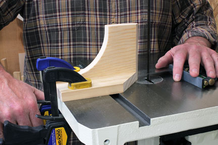 Book-matched panel cutting guide clamped to band saw table