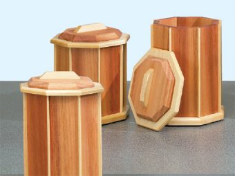 Octagonal cherry and walnut canister set