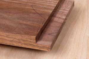 Close-up side view of a rabbet joint