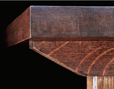 Close-up of edging of mission table