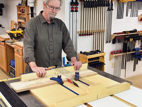 crosscut sled being use in workshop