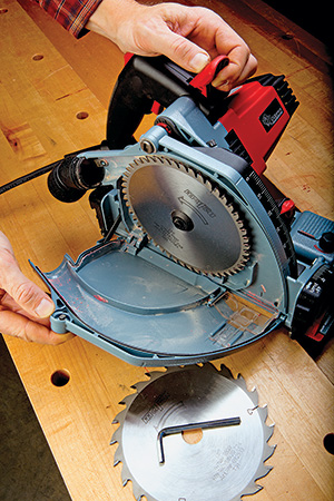 Side storage area for track saw blades