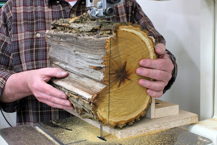 Cutting flat face on log bowl blank with a band saw