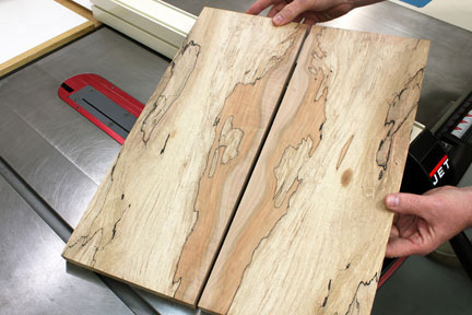 Showing book-matched panels cut with band saw