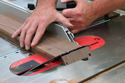 Cutting miters at a 45-degree angle with a table saw