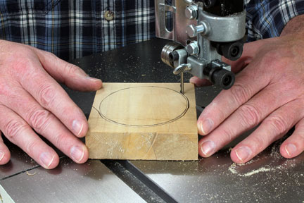 Using a bandsaw to cut out faceplate glue block