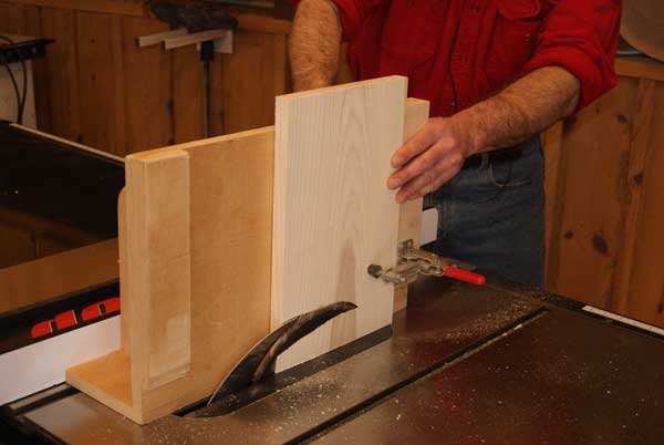 Making test cut on panel end grain