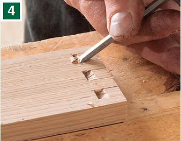 Cutting dovetail waste with sharp chisel