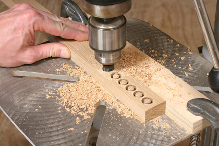 Using drill press and plug cutter to make custom plugs