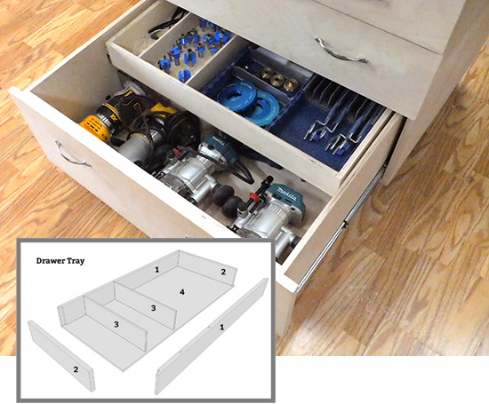 drawer tray installed in a drawer